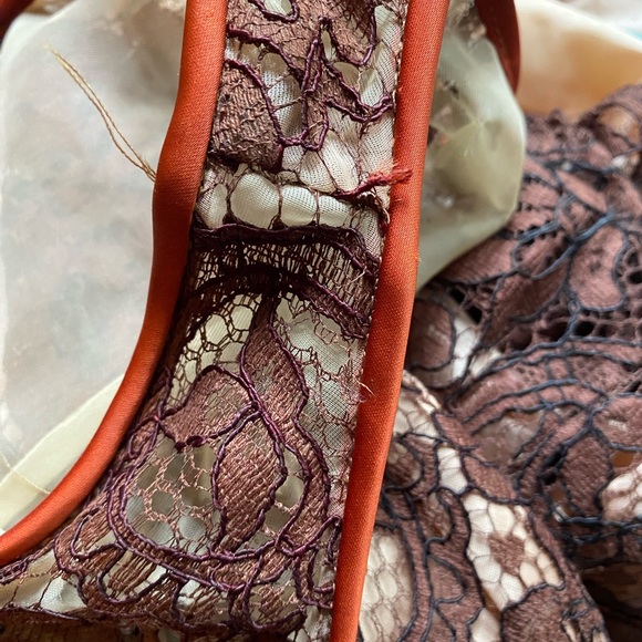 Vintage 50s Dress Lace Brown Illusion Neckline Party Cocktail As-Is XS Fit Flare - Picture 4 of 7